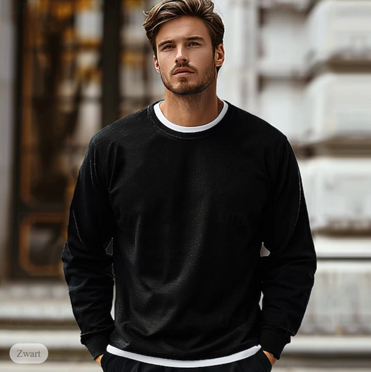 El Básico Negro – Effen Zwart Sweatshirt met Ronde Hals voor Heren