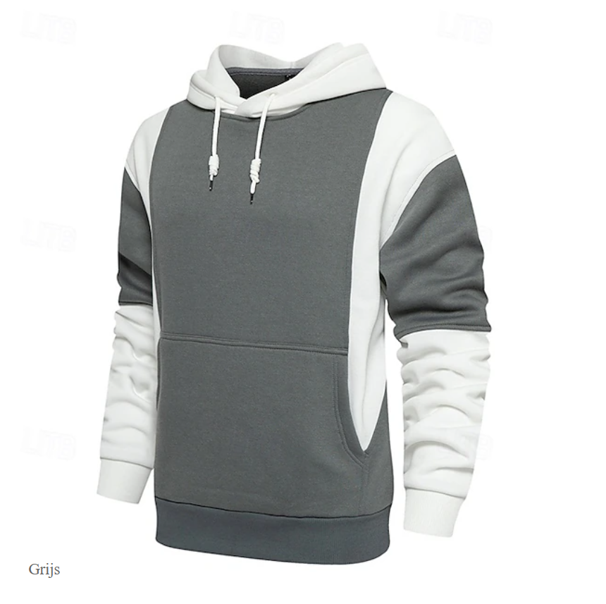 El Grigio Activo – Kleurenblok Hoodie met Capuchon voor Heren