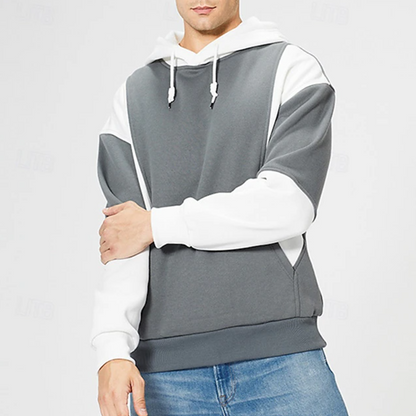 El Grigio Activo – Kleurenblok Hoodie met Capuchon voor Heren