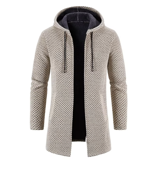 El Elegante – Lange Gebreide Wintertrenchcoat met Fleece en Capuchon voor Heren