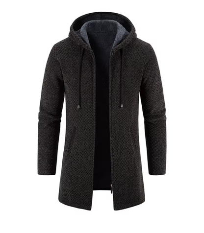 El Elegante – Lange Gebreide Wintertrenchcoat met Fleece en Capuchon voor Heren