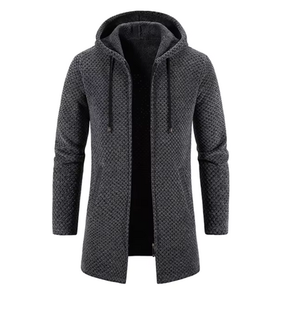 El Elegante – Lange Gebreide Wintertrenchcoat met Fleece en Capuchon voor Heren