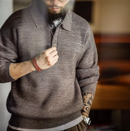 El Café - Retro Gebreid Poloshirt voor Heren met Losse Pasvorm en Koffiekleurig