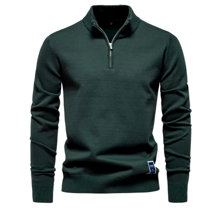 El Social - Quarter Zip Katoenen Pullover voor Heren, Effen Kleur Mock Hals voor Casual en Sociale Gelegenheden