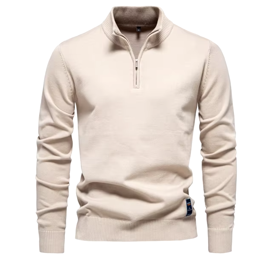 El Social - Quarter Zip Katoenen Pullover voor Heren, Effen Kleur Mock Hals voor Casual en Sociale Gelegenheden