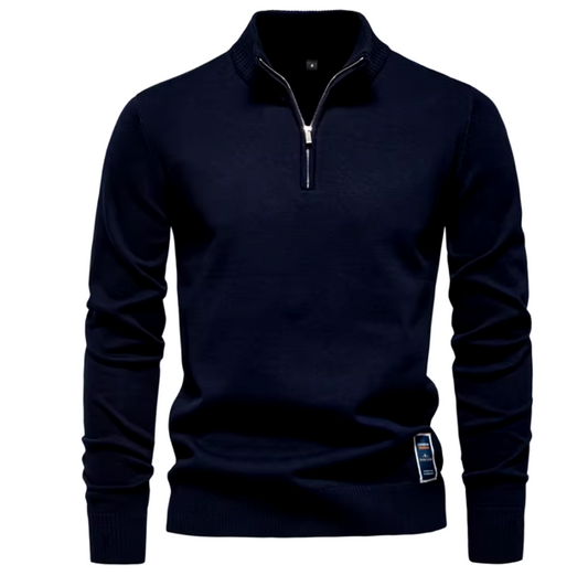 El Social - Quarter Zip Katoenen Pullover voor Heren, Effen Kleur Mock Hals voor Casual en Sociale Gelegenheden