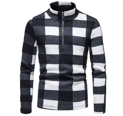 El Cuadro - Zachte Katoenen Kwart Zip Trui voor Heren, Plaid Streetwear voor Winter