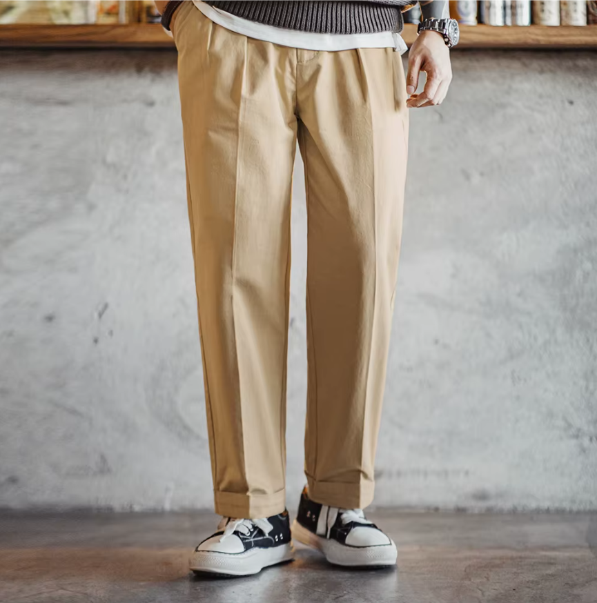 El Vintage - Taps Toelopende Chino Broek voor Heren, Klassieke Herfststijl