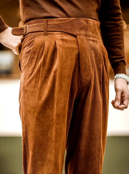 El Napolitano - Corduroy Broek voor Heren, Napels Stijl met Lace-up Ontwerp