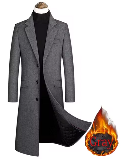 El Exclusivo - Extra Lange Wollen Trenchcoat voor Heren, Klassiek en Warm