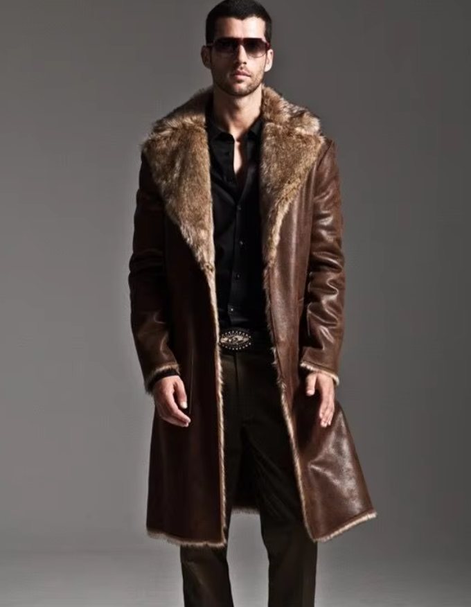 El Lobo - Luxe Faux Lederen Parka met Faux Bont voor Heren, Warm en Stijlvol